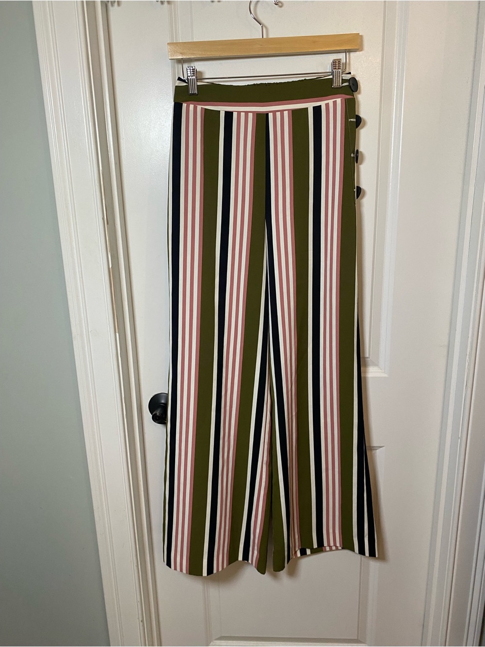 Bar III Olive, Pink & Navy Vertical-Stripe Wide-Leg Pants